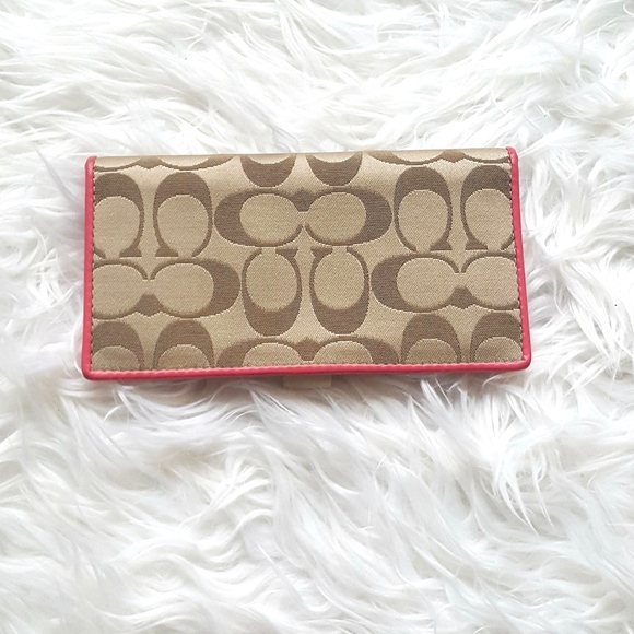 Coach Handbags - Coach Tan and Pink Checkbook Cover